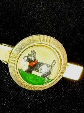 Vintage 1940s Scotty Dog Tie Bar Black Scottish Terrier Dome Bubble Tie Clip